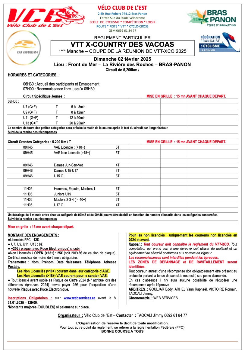 REGLEMENT XC des Vacoas M1 VCE