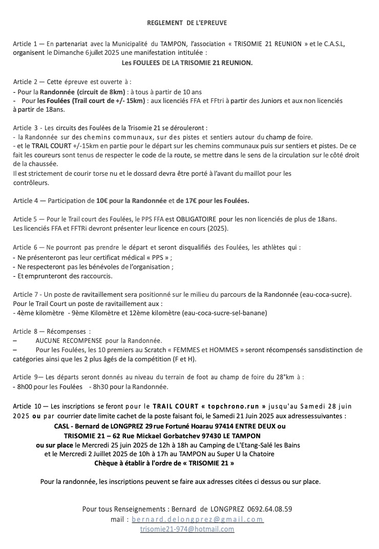REGLEMENT Les Foulees de la Trisomie21 CASL