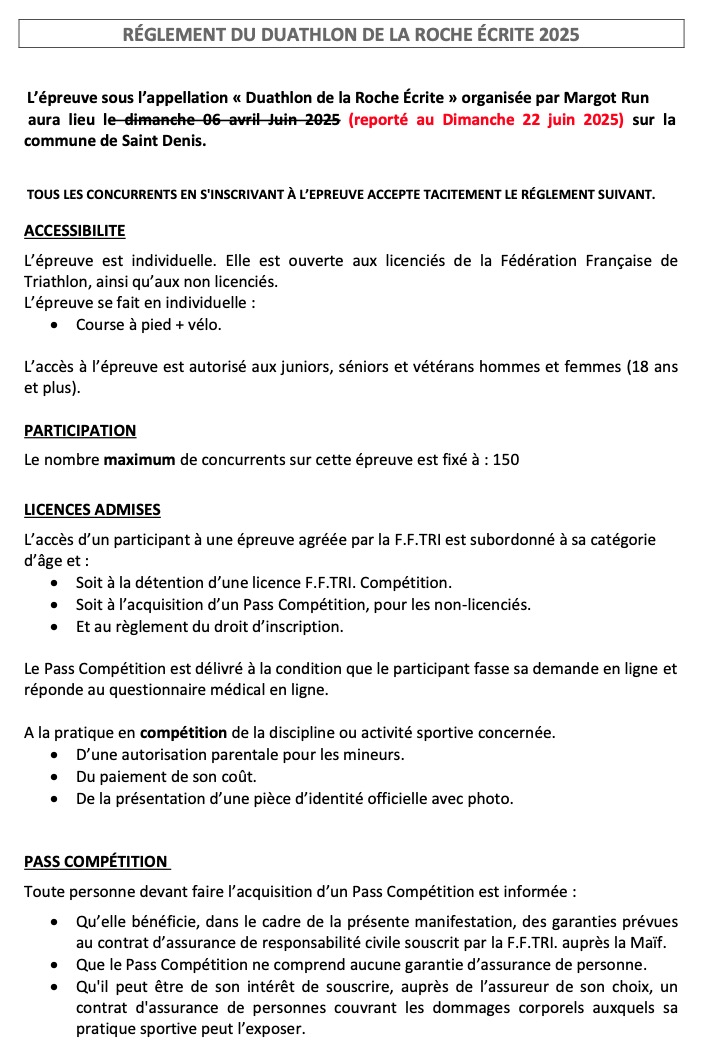 REGLEMENT Duathlon Roche Ecrite 2025