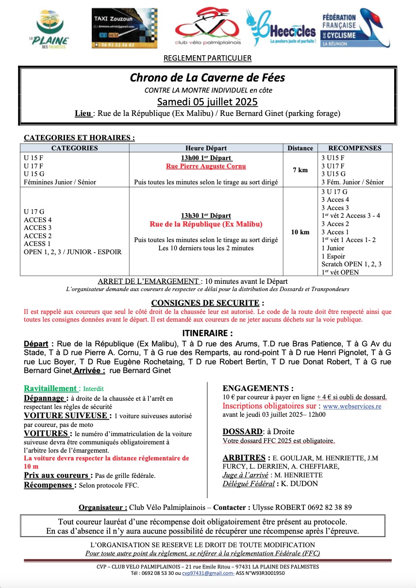 REGLEMENT Chrono de la Caverne de Fees CVP