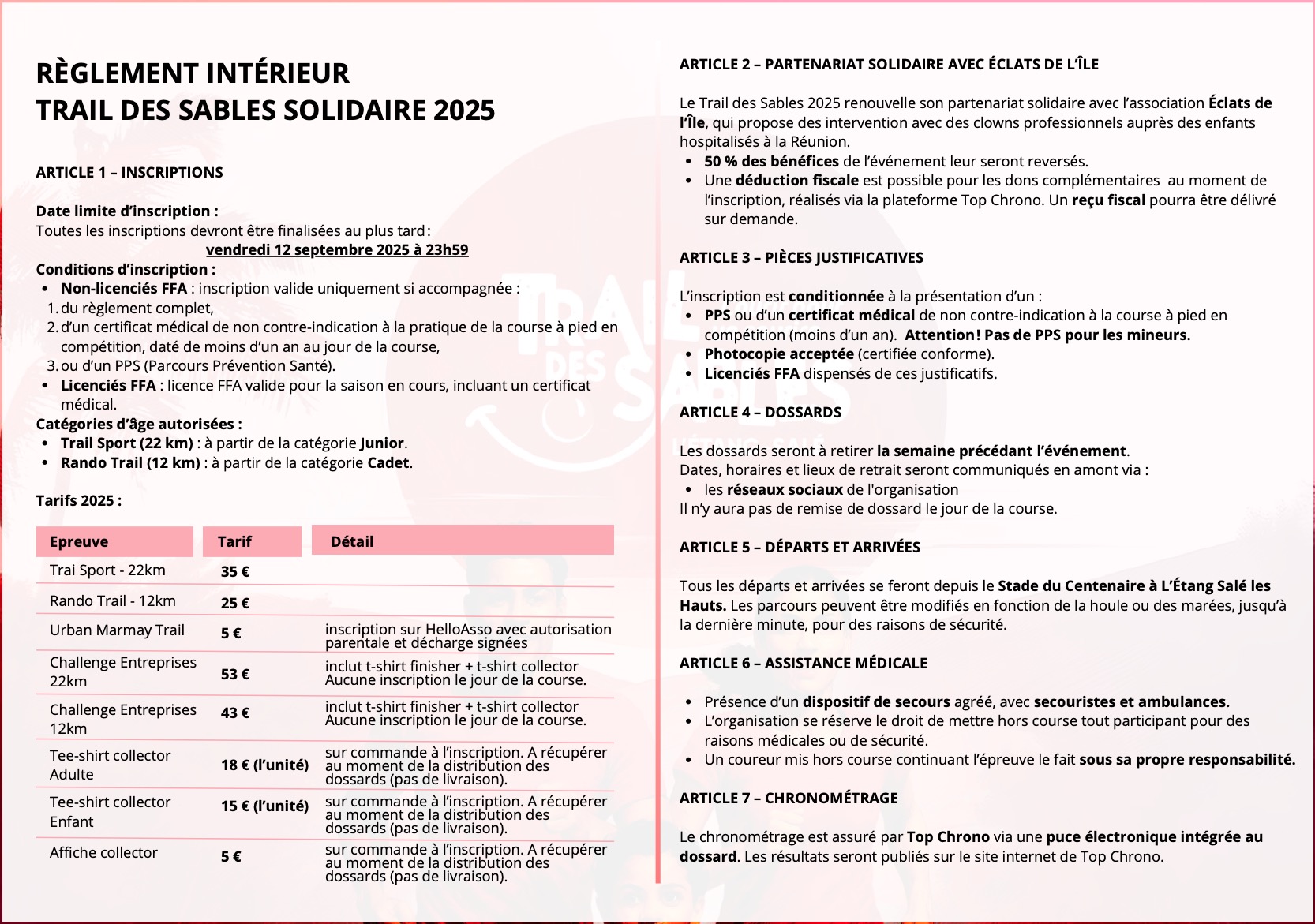 REGLEMENT 1 Trail des Sables DOMINICAINE