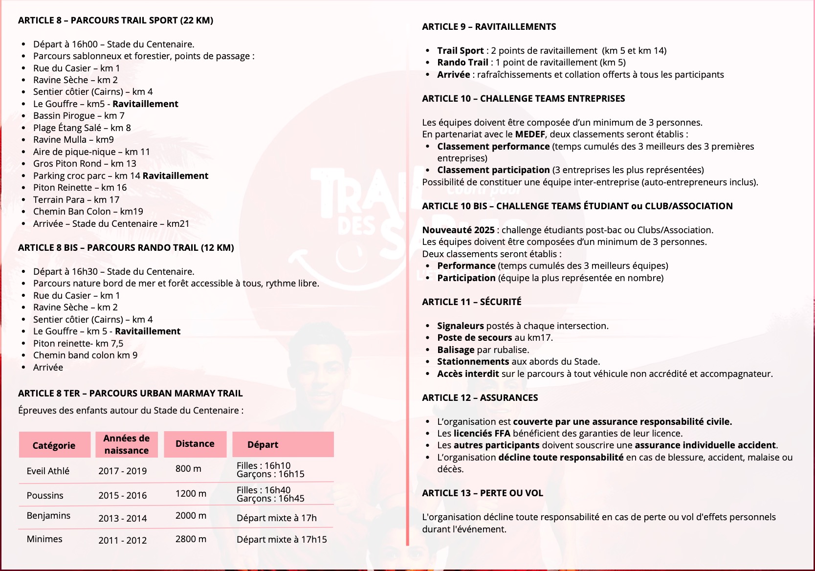 REGLEMENT 2 Trail des Sables DOMINICAINE