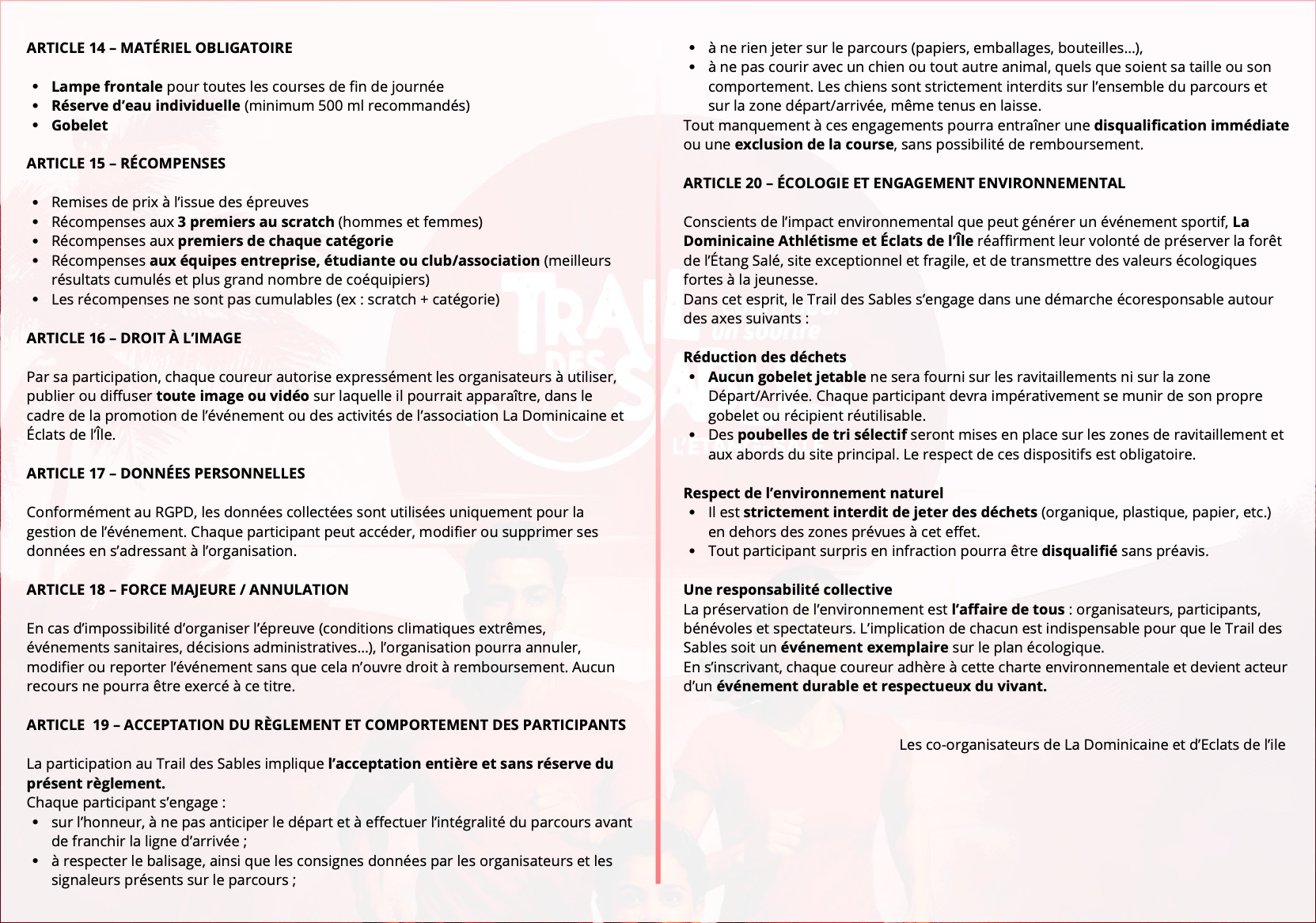 REGLEMENT 3 Trail des Sables DOMINICAINE