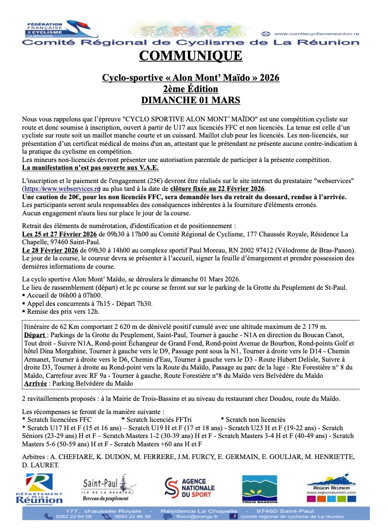 Communique Alon Monte Maido 2026