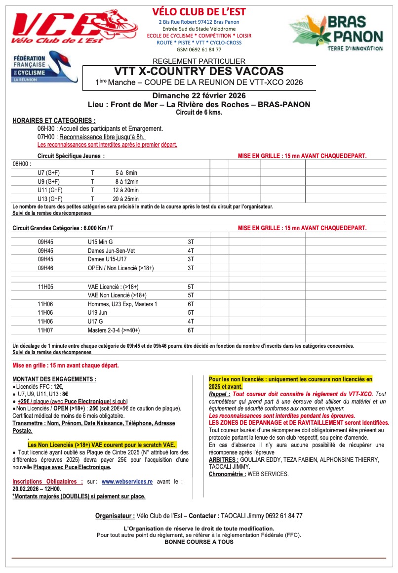 REGLEMENT VTT XC des Vacoas M1 VCE 2026