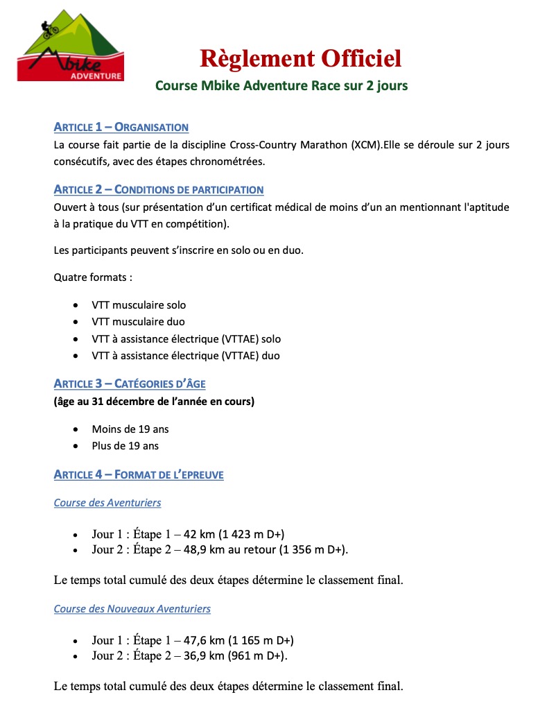REGLEMENT Mbike Adventure Race MADA 2026