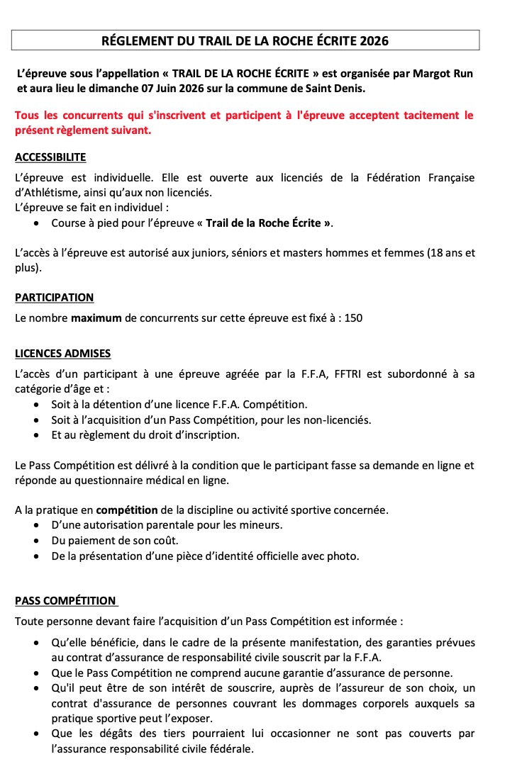 REGLEMENT Trail Roche Ecrite 2026 MargotRun